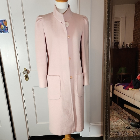 Vintage 70s Wool Jill Jr. Sophisticated Pink Trench Coat with Minimalist Design - Picture 1 of 6